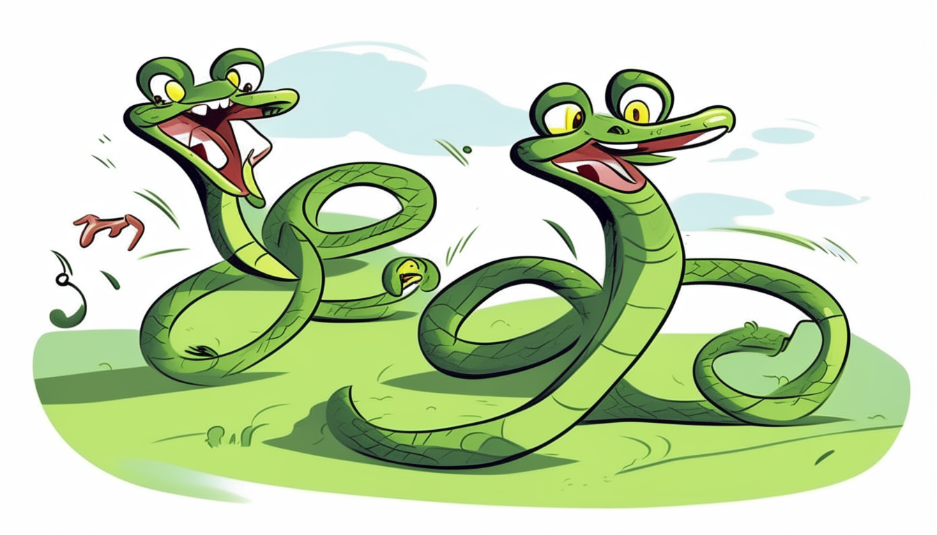 two snakes running. cartoon