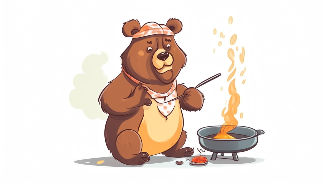 bear cooking. cartoon. no background