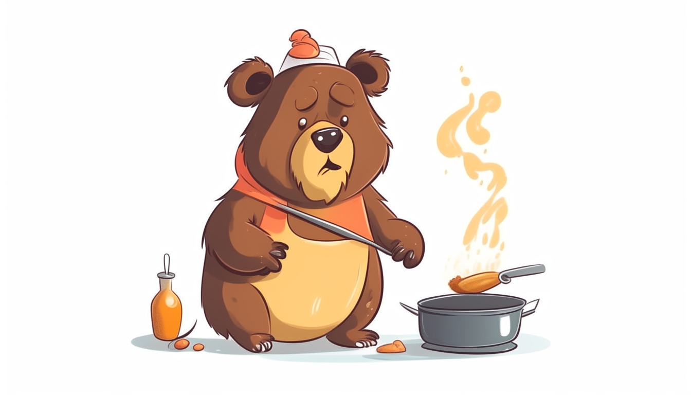 bear cooking. cartoon. no background