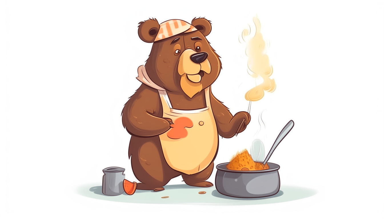 bear cooking. cartoon. no background