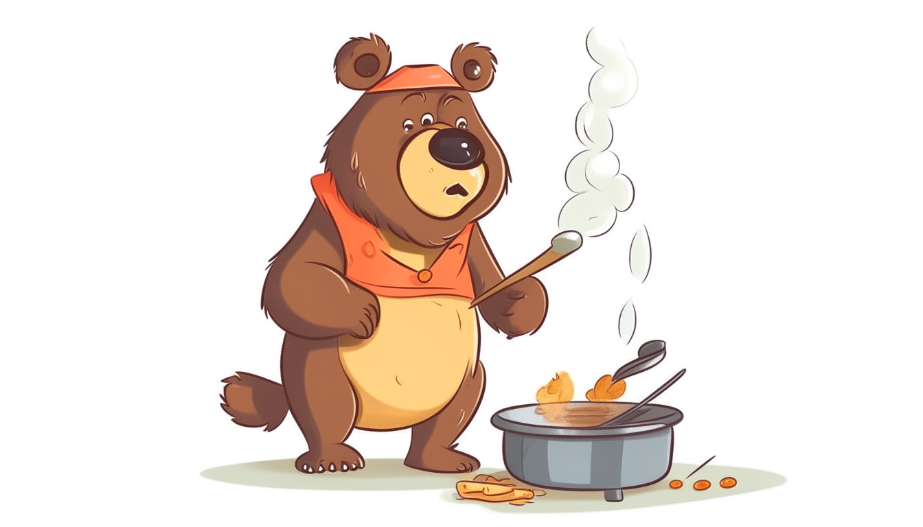bear cooking. cartoon. no background