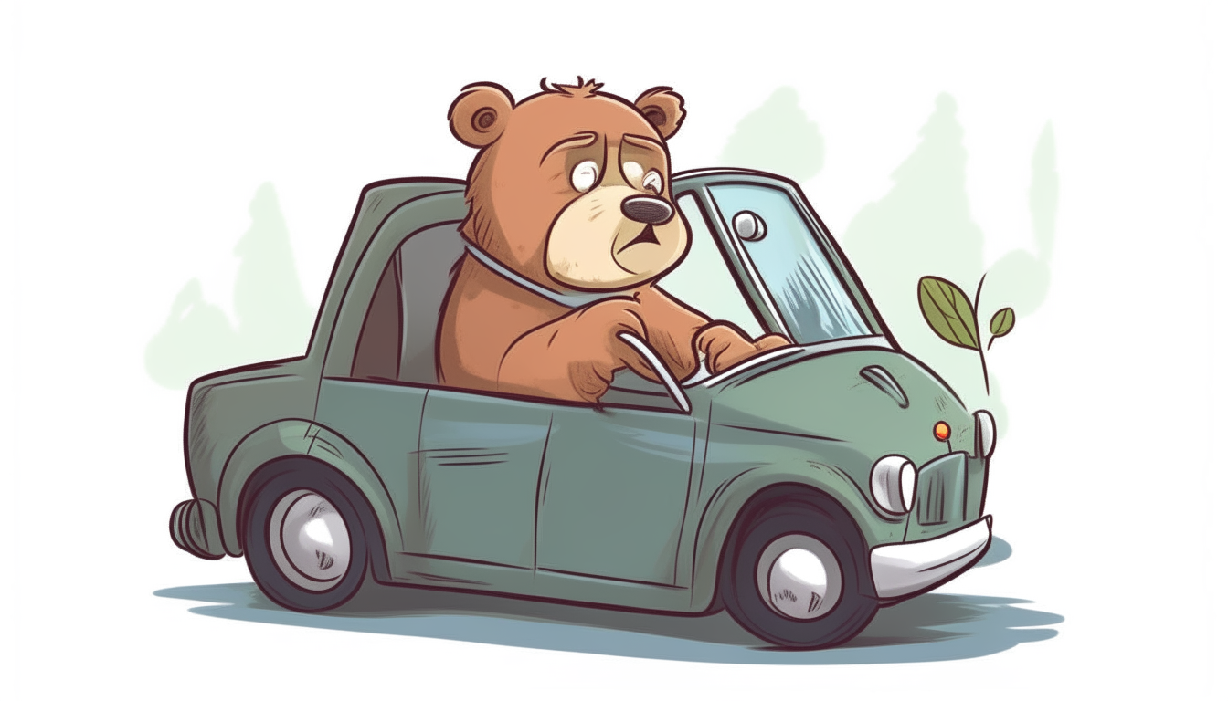 bear driving car. cartoon.