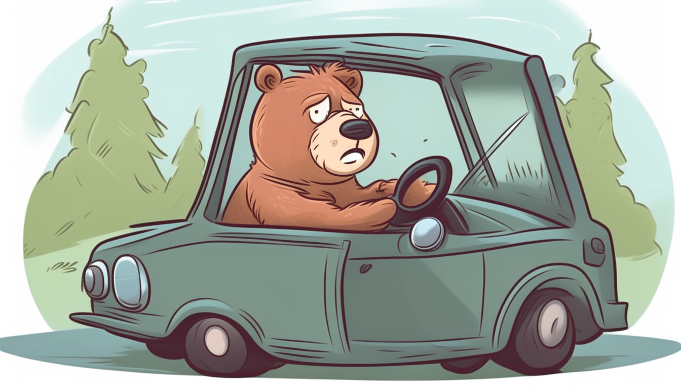 bear driving car. cartoon.