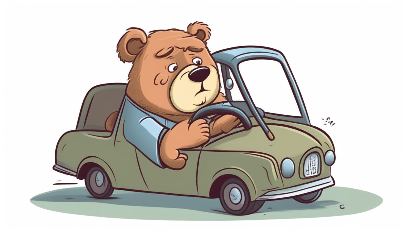 bear driving car. cartoon.