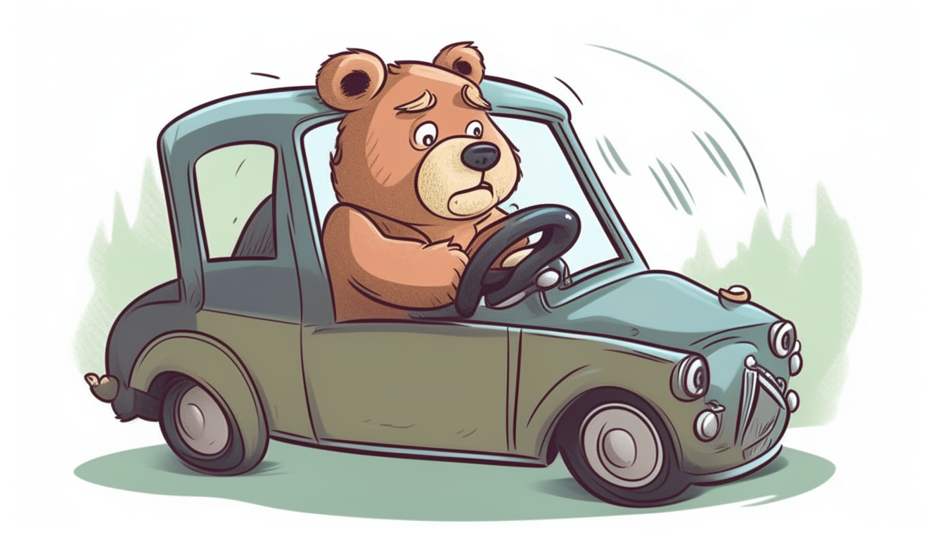 bear driving car. cartoon.