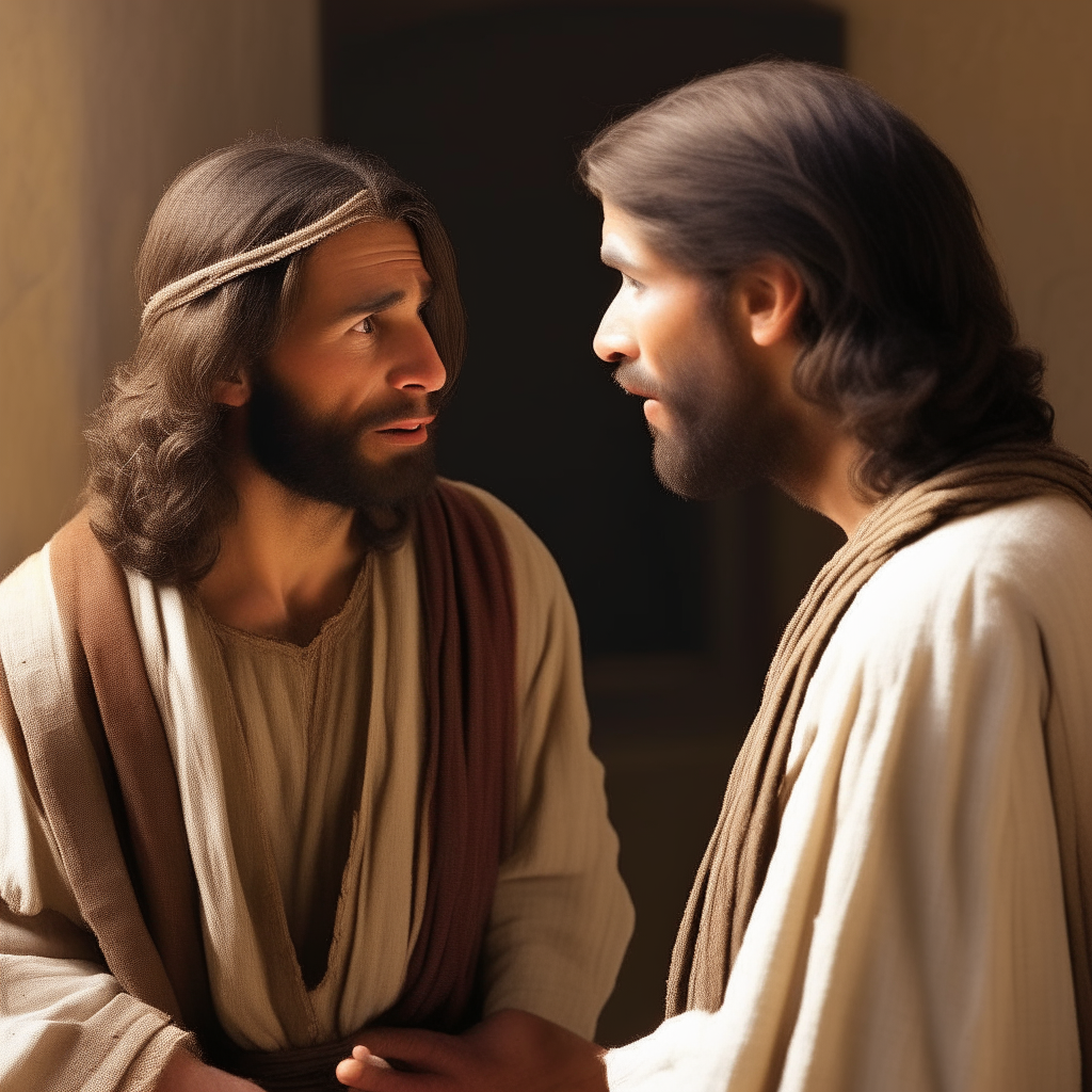 Jesus speaking to the thief on his right, both faces shown in detail