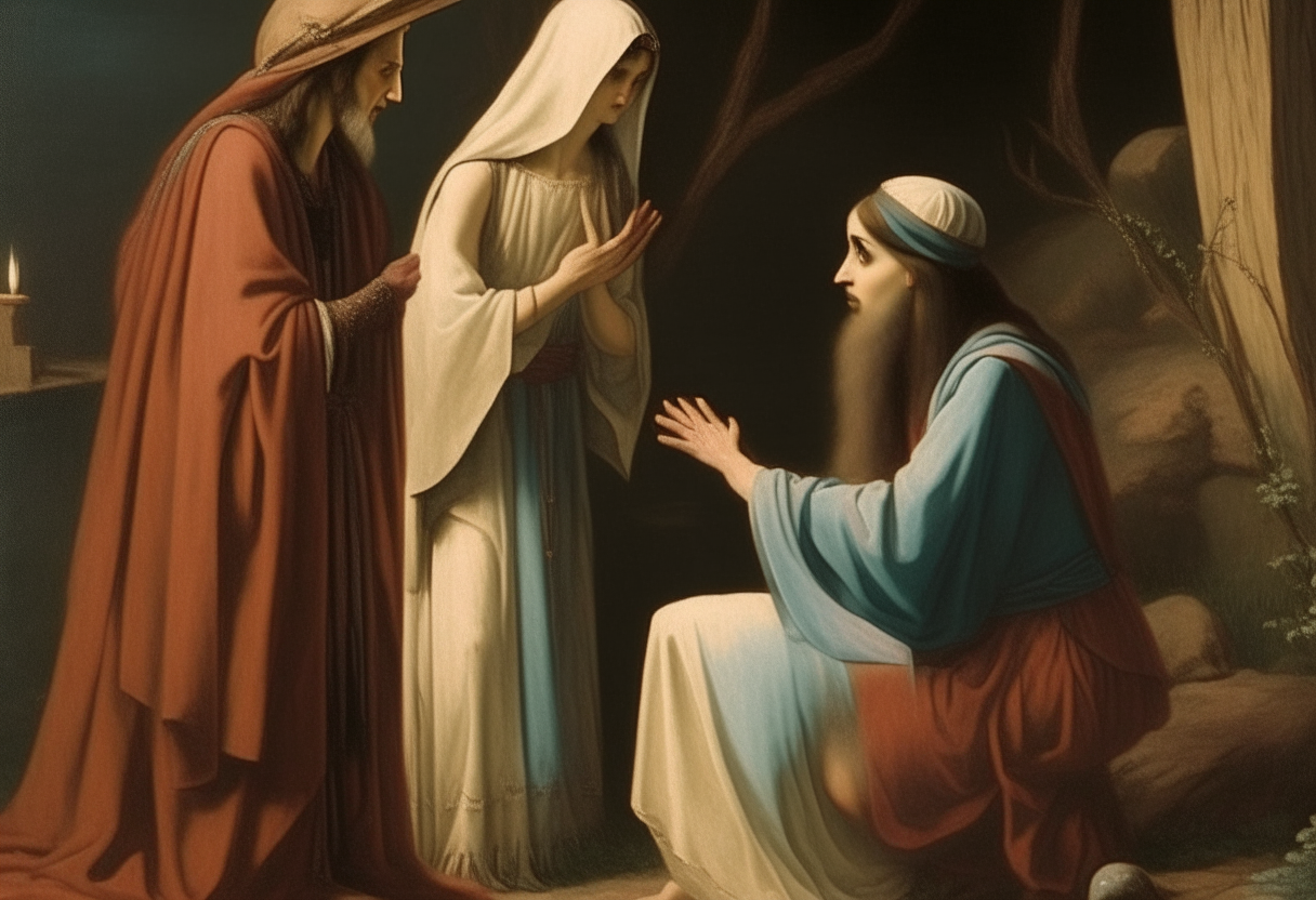 Jesus speaking to Mary and Mary Magdalene at the foot of the cross