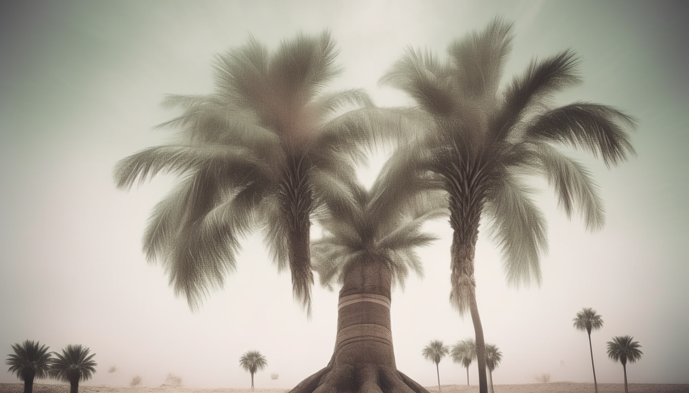A tree emerging from palms. surreal.