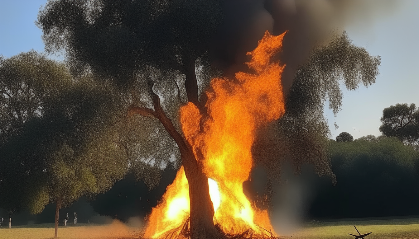 Another tree trying to extinguish the burning tree
