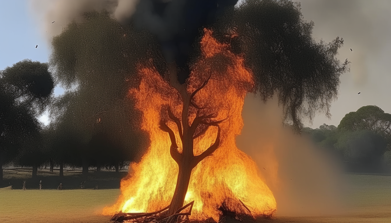 Another tree trying to extinguish the burning tree