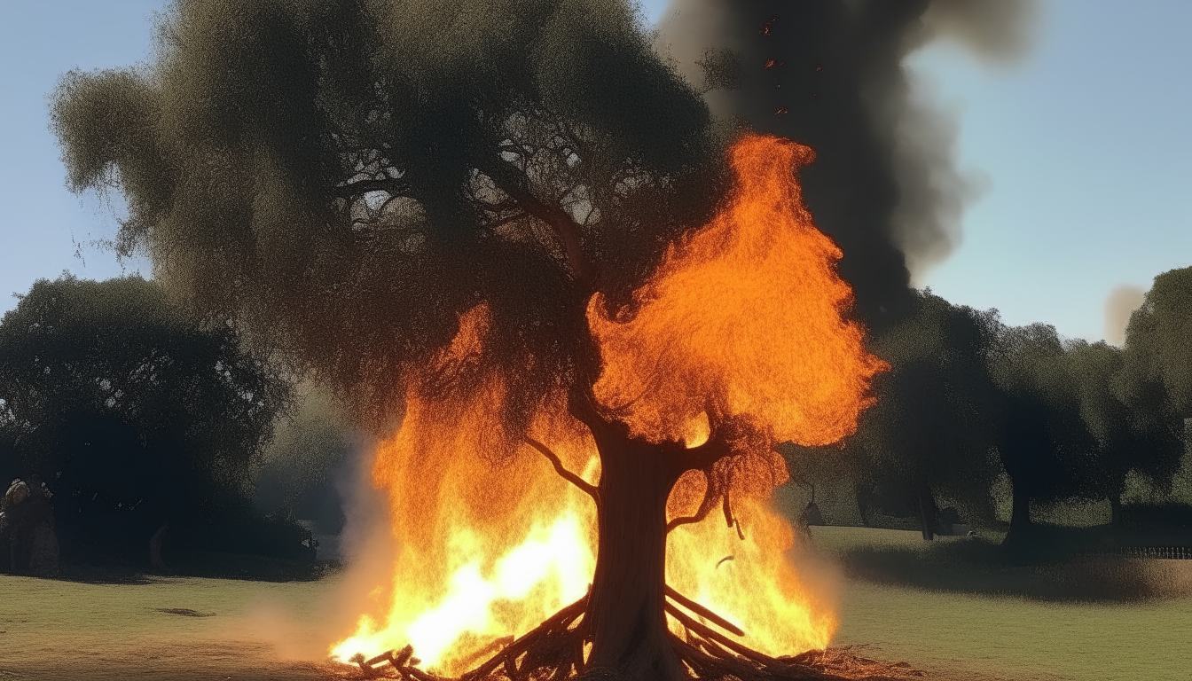 Another tree trying to extinguish the burning tree