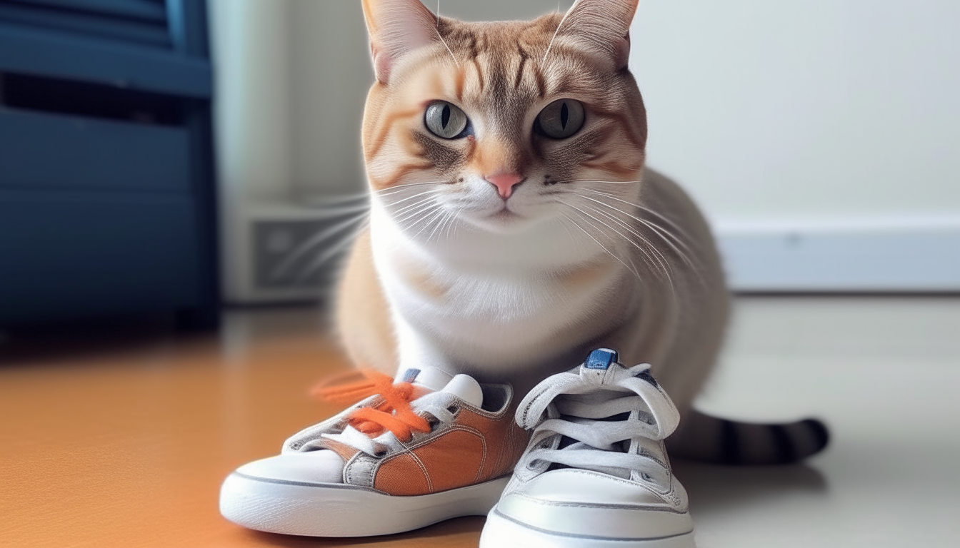 A cat wearing sneakers.