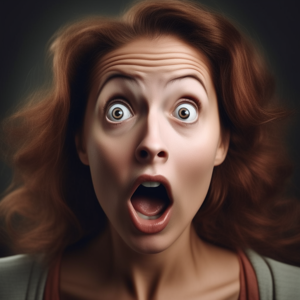 A surprised woman with her mouth open