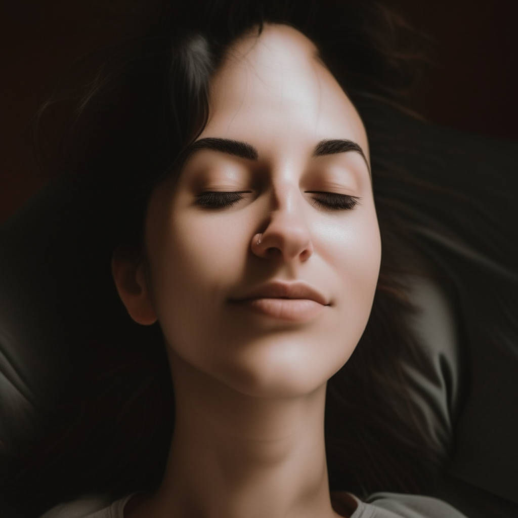 The woman lying on her back with her hands behind her head