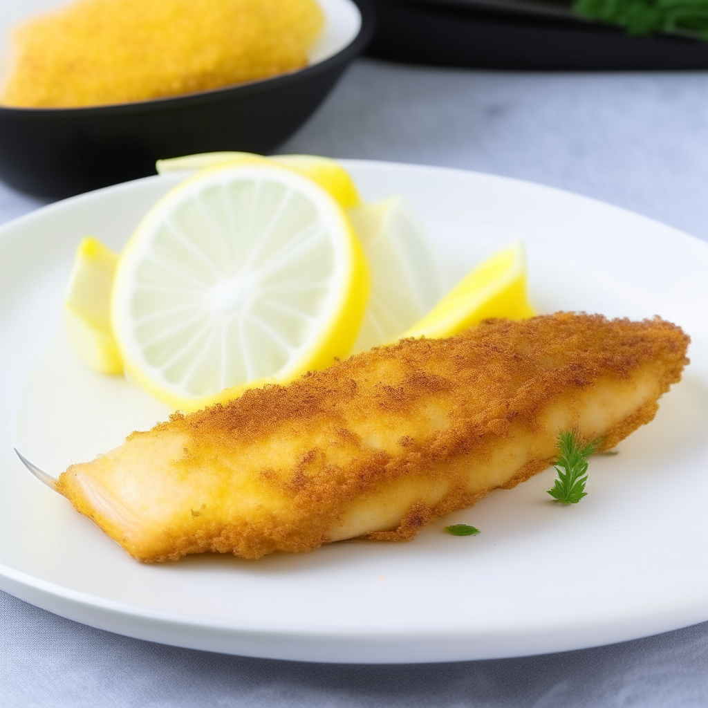 Air Fryer cod fillets with a crispy parmesan crust served on a white plate with lemon wedges