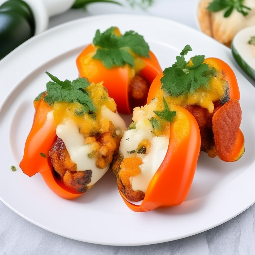 Air Fryer stuffed bell peppers arranged on a white plate