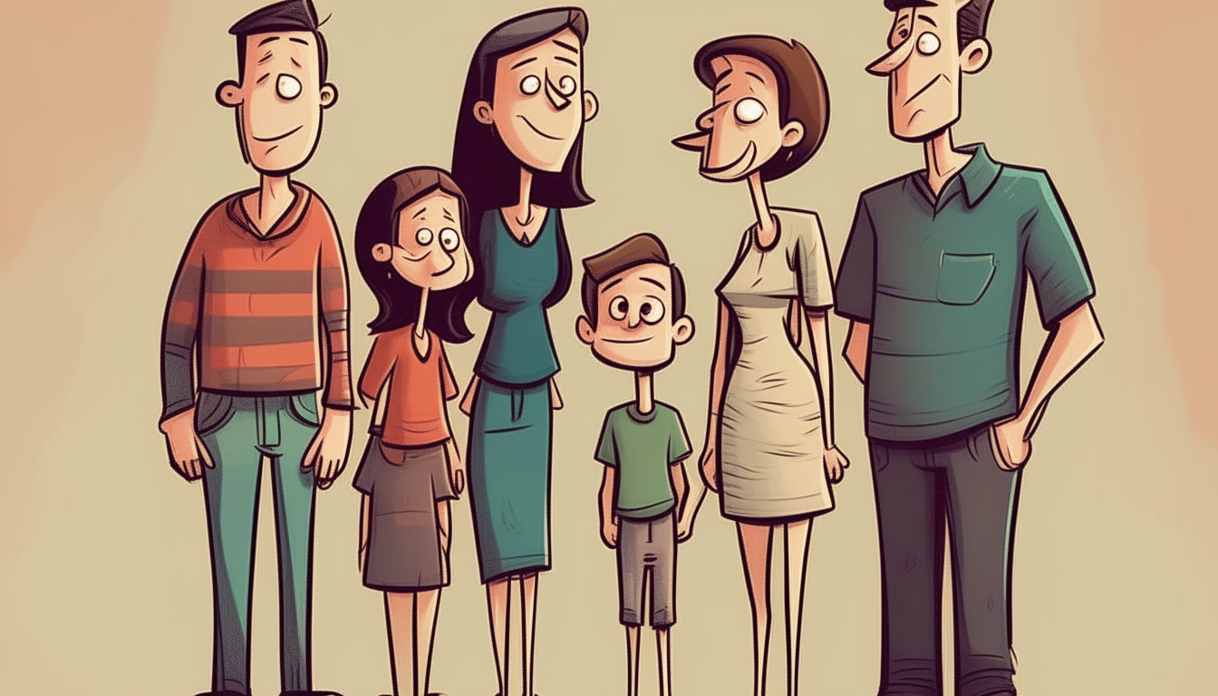 family. cartoon. side by side.
