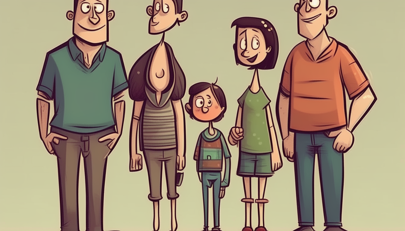 family. cartoon. side by side.