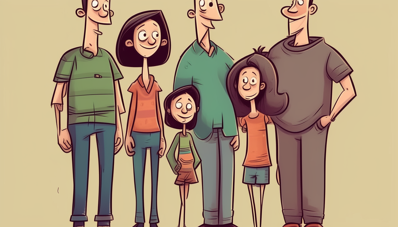 family. cartoon. side by side.