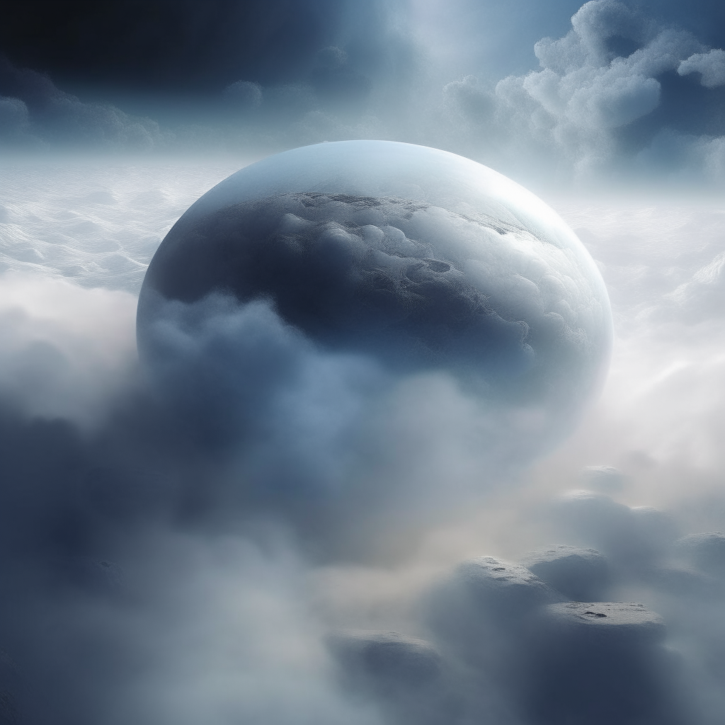 A planet cloaked in swirling white mists, concealing mysteries beneath the clouds