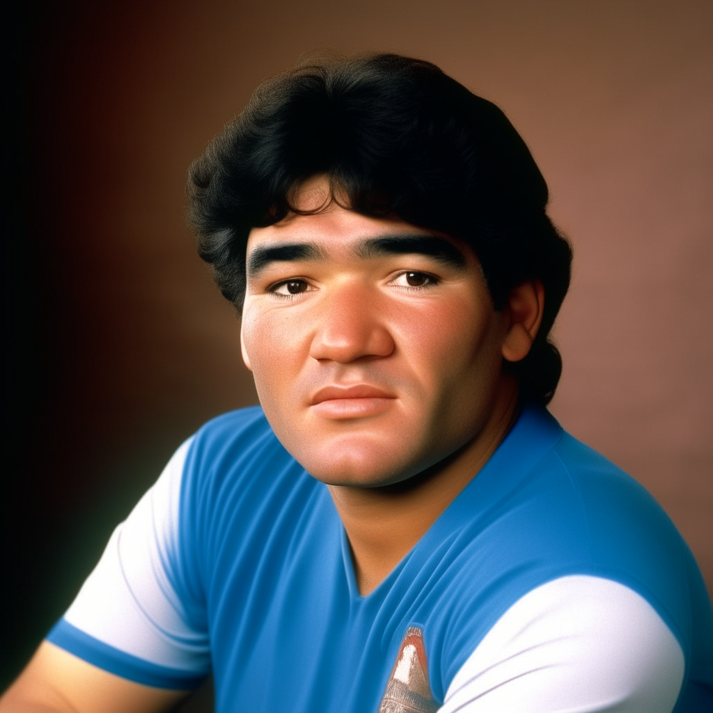 A portrait of Diego Armando Maradona wearing the light blue shirt of SSC Napoli