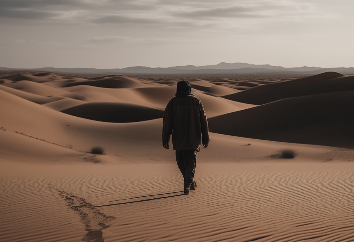 A man walking in the desert 
