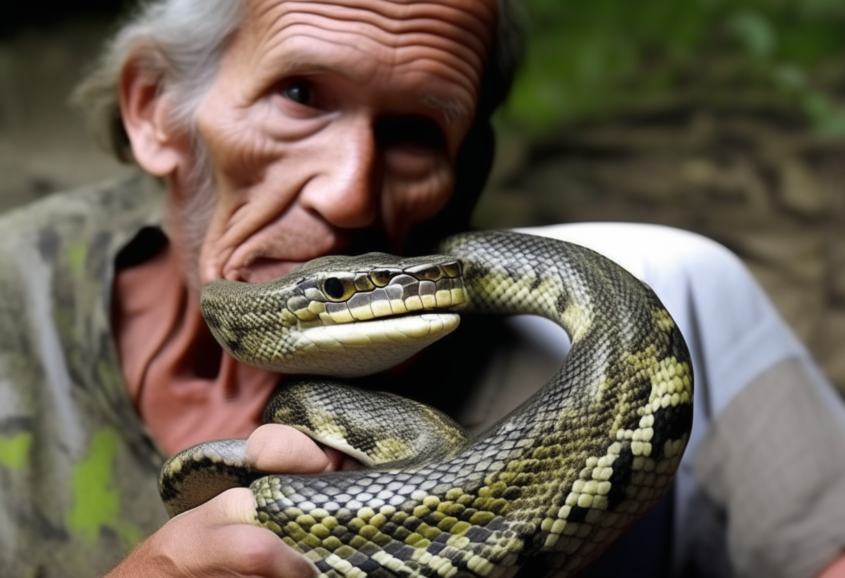 
A snake bitten  a man