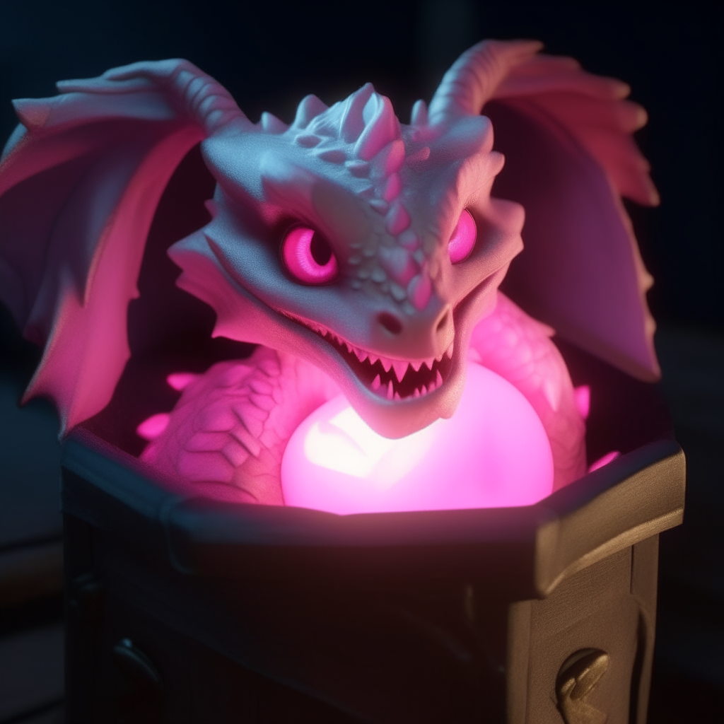 A close up of the baby dragon's chest, with its pink heart glowing bright