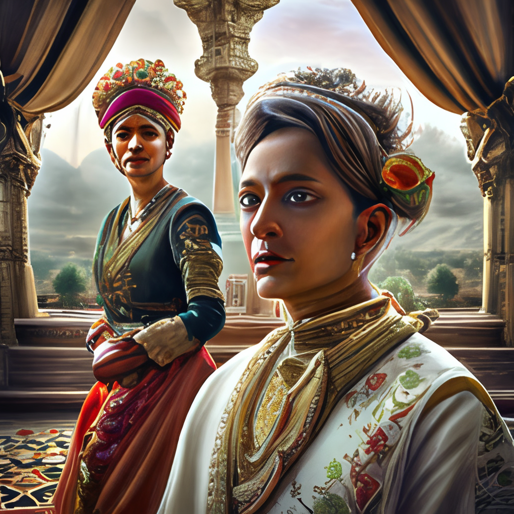 portrait painting of  indian royal couple ultra realistic, concept art, intricate details, eerie, highly detailed, photorealistic, octane render, 8 k, unreal engine. art by artgerm and greg rutkowski and alphonse mucha