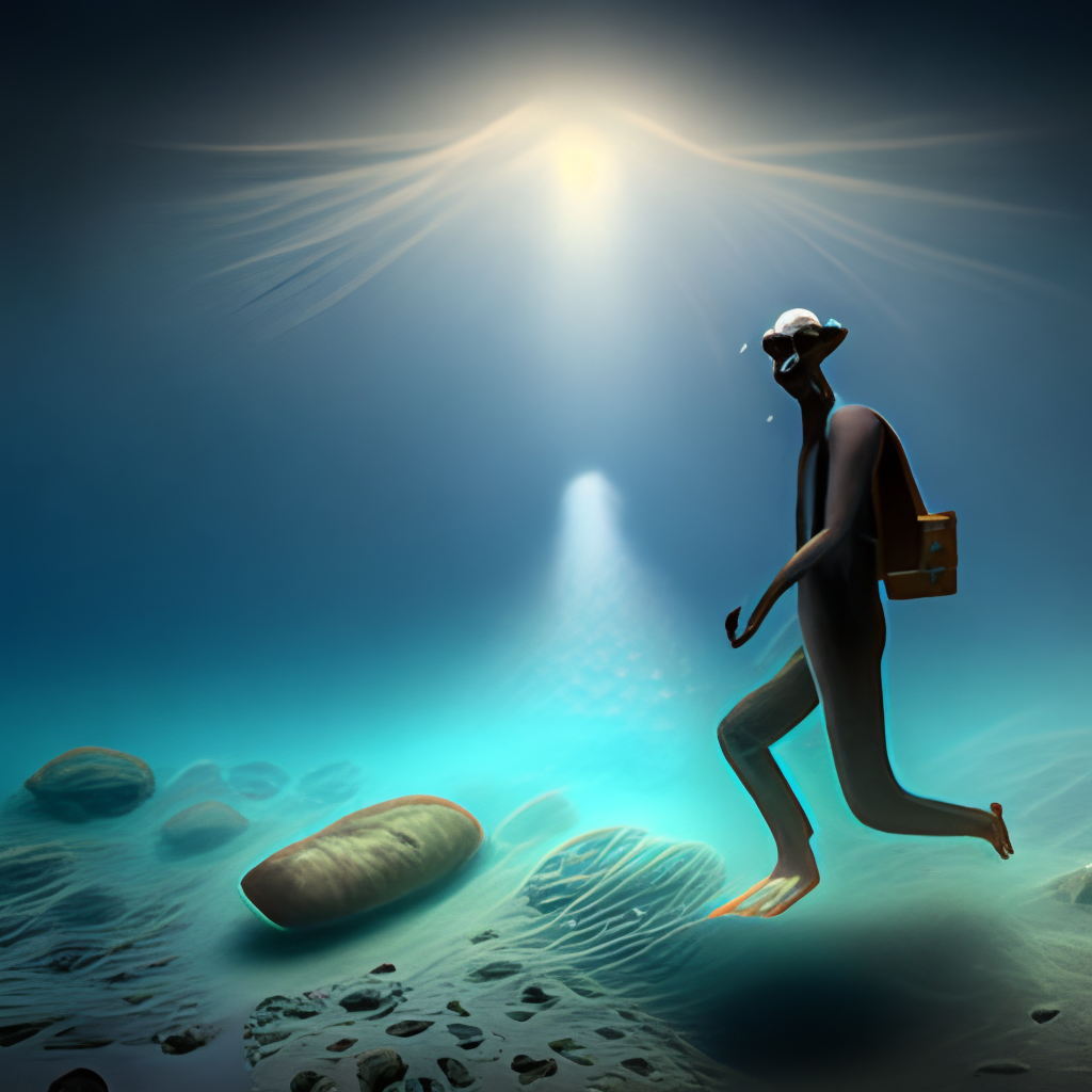 male ghost traveling on seabed under the moonlight