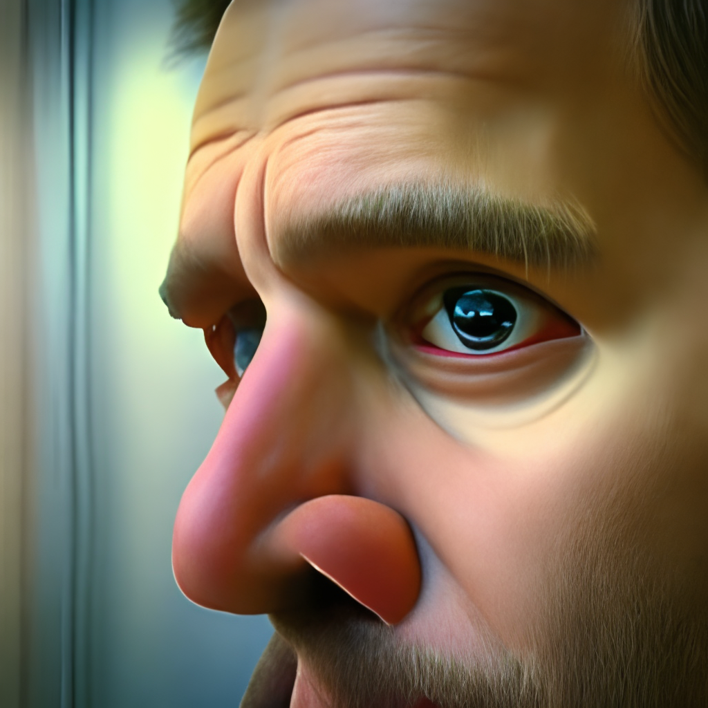 The camera shows a close-up of a man's face as he speaks to himself and reflects on his life.