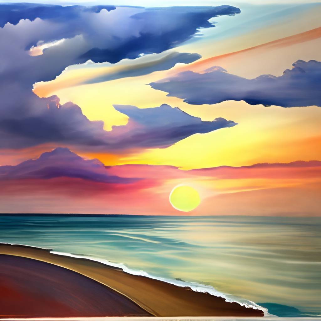 a peaceful painting of a sunset over the ocean, watercolor