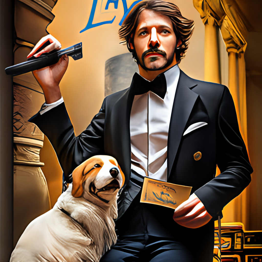 la magen muestra un hombre y su perro al estilo del poster de la pelicula I'm leyend