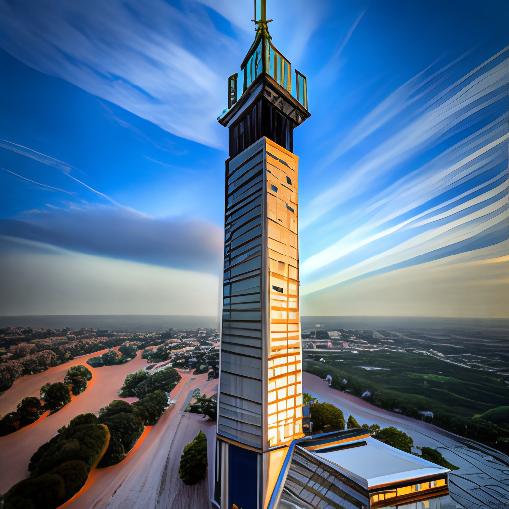 La imagen muestra una torre telefónica gigante,full HD,16k,ultra-detallado,3/4 portrait