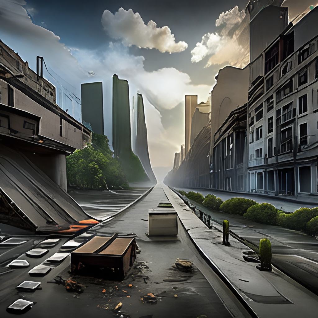 la imagen muestra la  ciudad de new york en ruinas despues de un evento apocaliptico,full hd,16k,ultra-realista,3/4 portrait al estilo de la serie the walking dead y the last of us