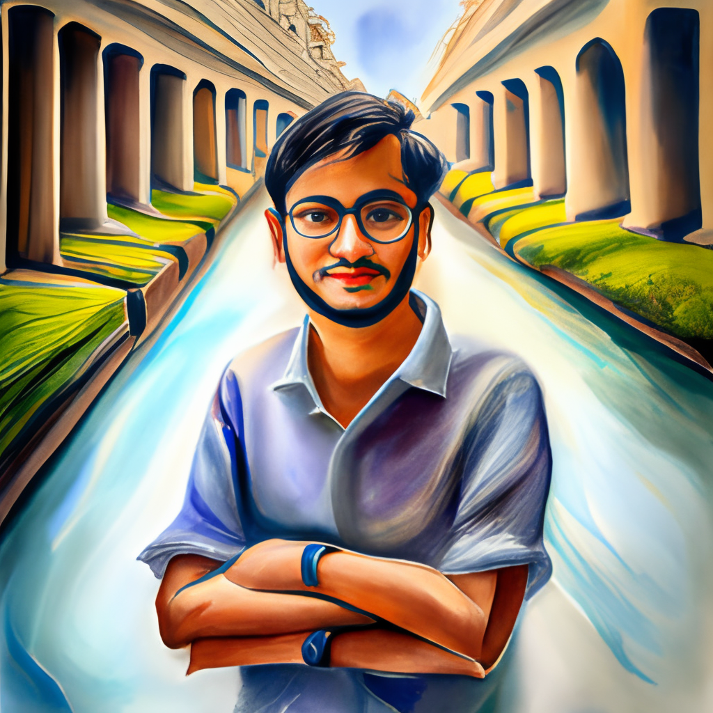 a watercolor portrait of Shishir Patil, a young EECS grad student from Bangalore studying at UC Berkeley