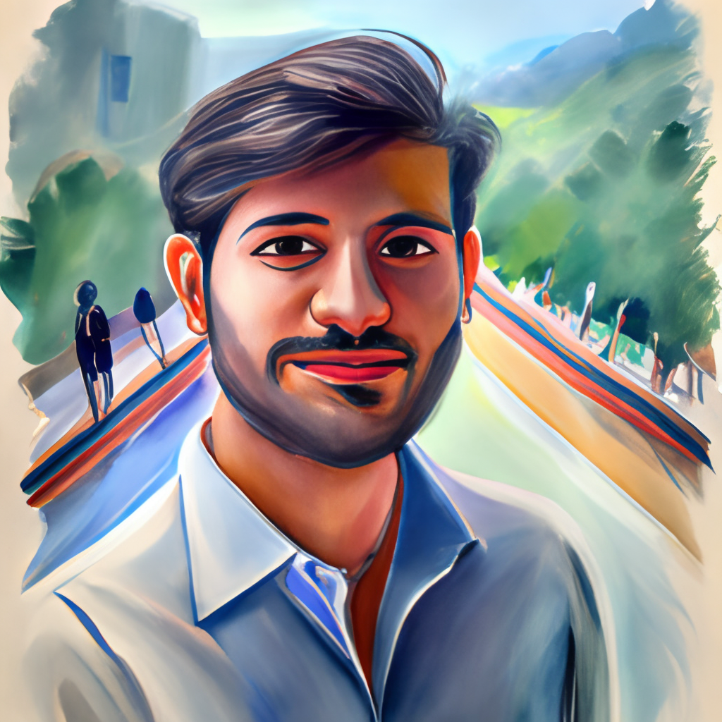 a watercolor portrait of Shishir Patil, a young EECS grad student from Bangalore studying at UC Berkeley with less beard and no glasses