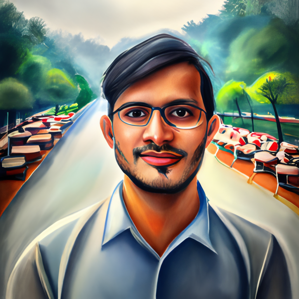 a watercolor portrait of Shishir Patil, a young EECS grad student from Bangalore studying at UC Berkeley with shorter hair, less beard, and no glasses