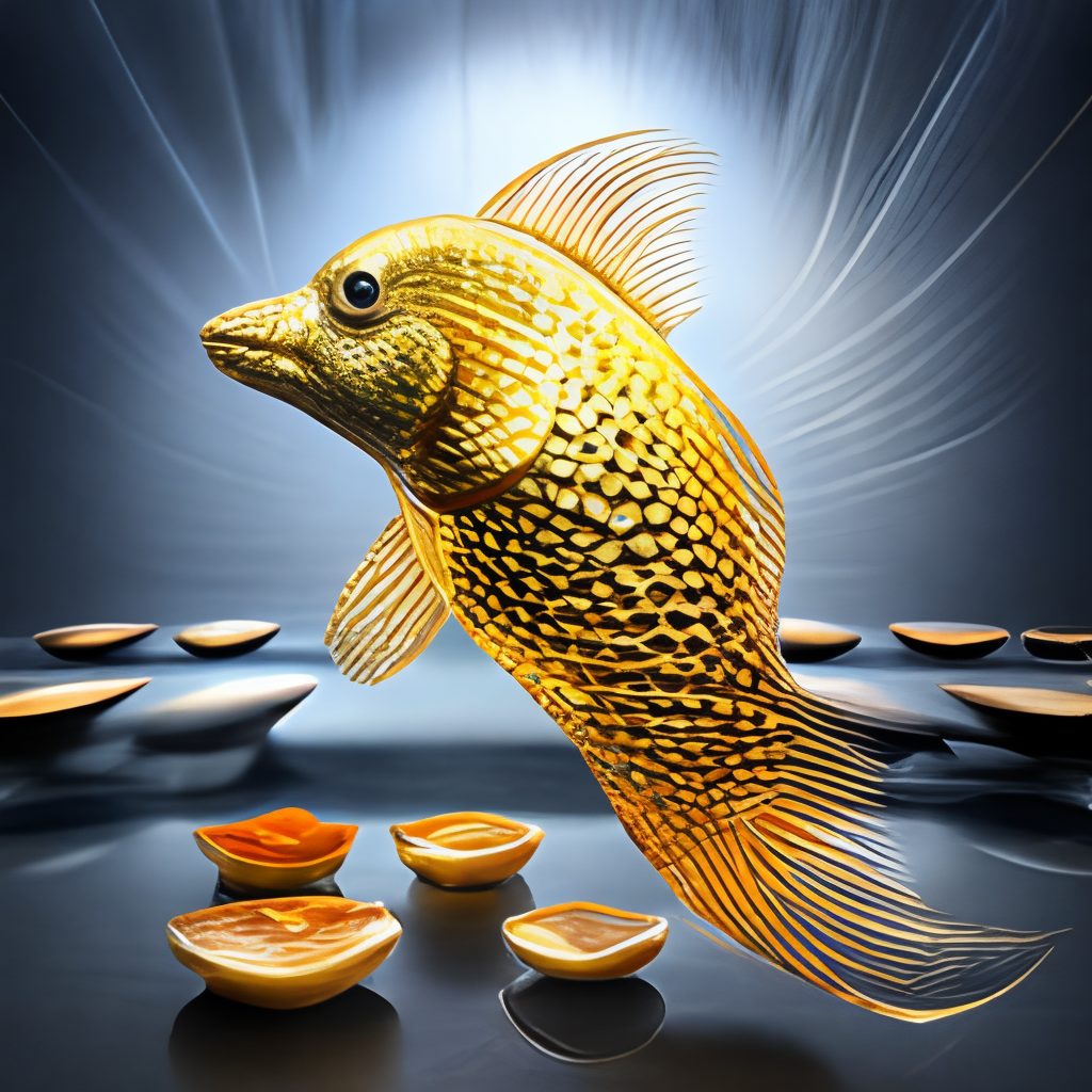 a fish made of gold with a golden background 