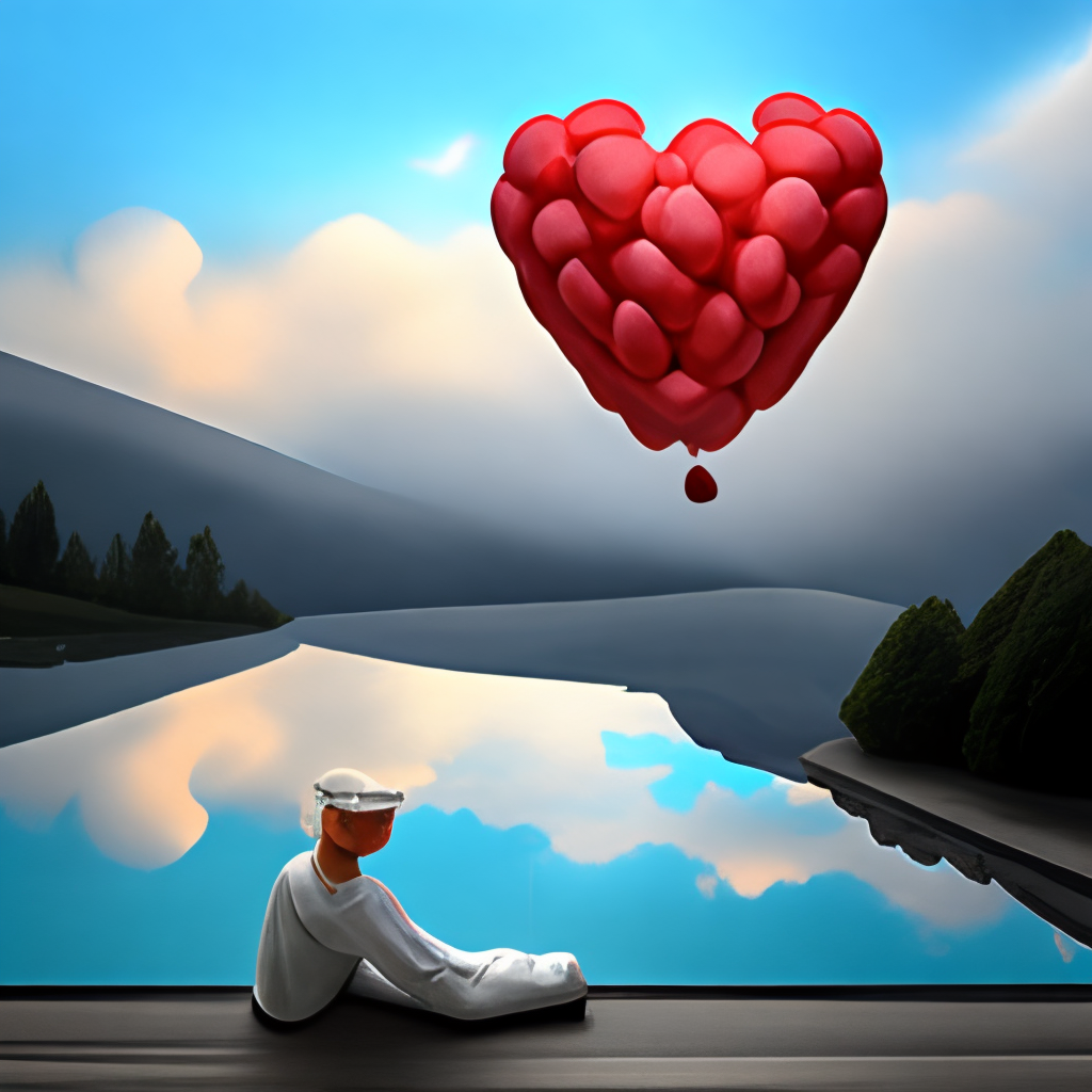 Create an AI-generated image depicting a heart-shaped balloon floating away into the sky, with the words "I Thought You Loved Me" written in bold letters above it. The balloon should be surrounded by clouds, symbolizing the confusion and heartbreak that come with lost love. Make sure to capture the essence of the poem "I Thought You Loved Me" in your image, with a focus on the hope and growth that come from letting go of the past.