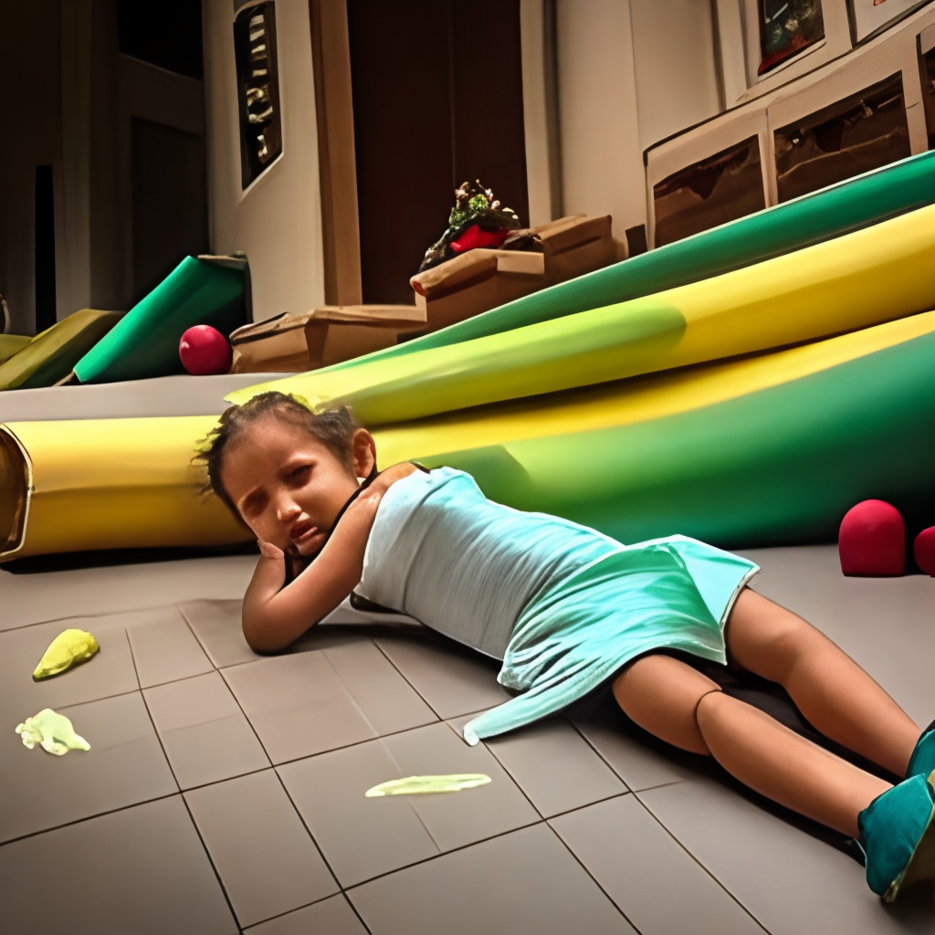 Una niña sentada en el suelo comiéndose una banana