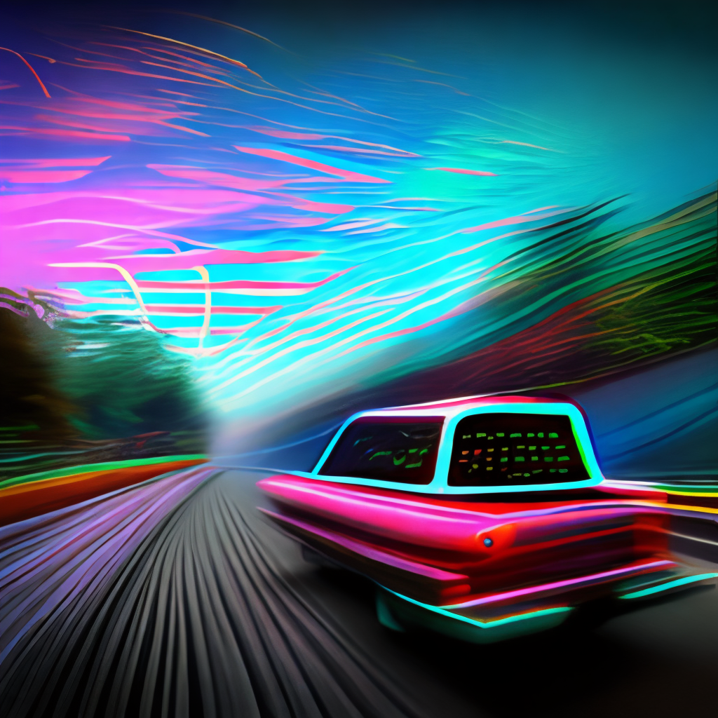 Prompt 1: “70s car driving down a digital landscape, retrowave, synthwave, 8k”, Negative prompt 1: “blurry, ugly, deformed, out of focus, low resolution”
Prompt 2: “70s car driving down a digital landscape, retrowave, synthwave, 8k”, Negative prompt 2: “blurry, ugly, deformed, out of focus, low resolution”
Prompt 3: “lamborghini driving down to a detailed digital city, retrowave, synthwave, 8k”, Negative prompt 3: “blurry, ugly, deformed, out of focus, low resolution, mountains”
Prompt 4: “lamborghini driving down to a detailed digital city, retrowave, synthwave, 8k”, Negative prompt 4: “blurry, ugly, deformed, out of focus, low resolution, mountains”
Prompt 5: “70s car driving down to a detailed digital forest, retrowave, synthwave, 8k”, Negative prompt 5: “blurry, ugly, deformed, out of focus, low resolution, mountains, city”
Prompt 6: “70s car driving down to a detailed digital forest, retrowave, synthwave, 8k”, Negative prompt 6: “blurry, ugly, deformed, out of focus, low resolution, mountains, city”
Prompt 7: “70s car driving down to a detailed digital forest, retrowave, synthwave, 8k”, Negative prompt 7: “blurry, ugly, deformed, out of focus, low resolution, mountains, city”