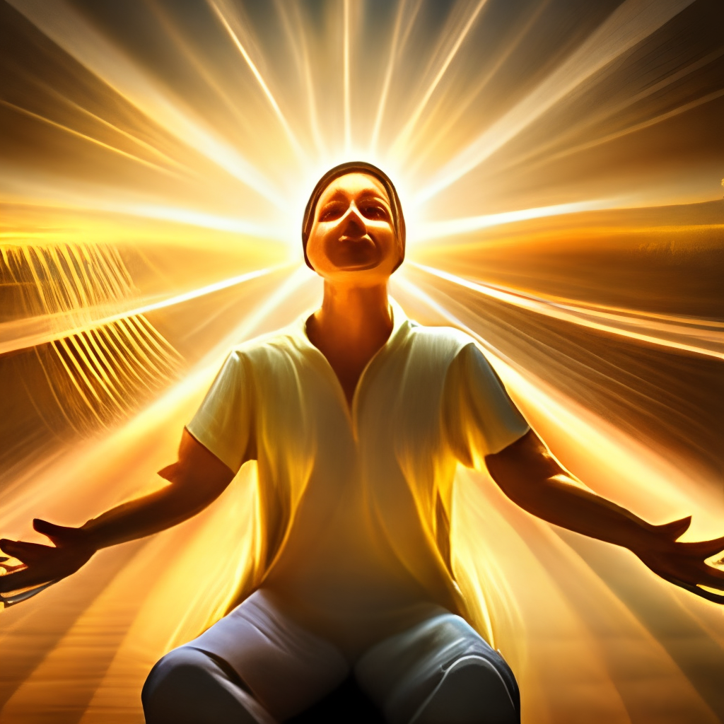 a golden human body radiating golden light