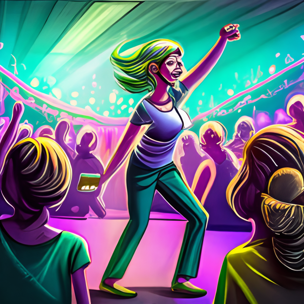 ULTRA DETAILED DRAWING OF A GIRL AT A RAVE PARTY DANCING AND HAVING FUN ALONE