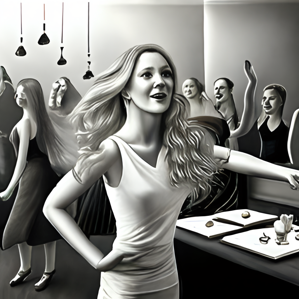 REALISTIC DRAWING, BLACK AND WHITE, GIRL AT A PARTY, DANCING
