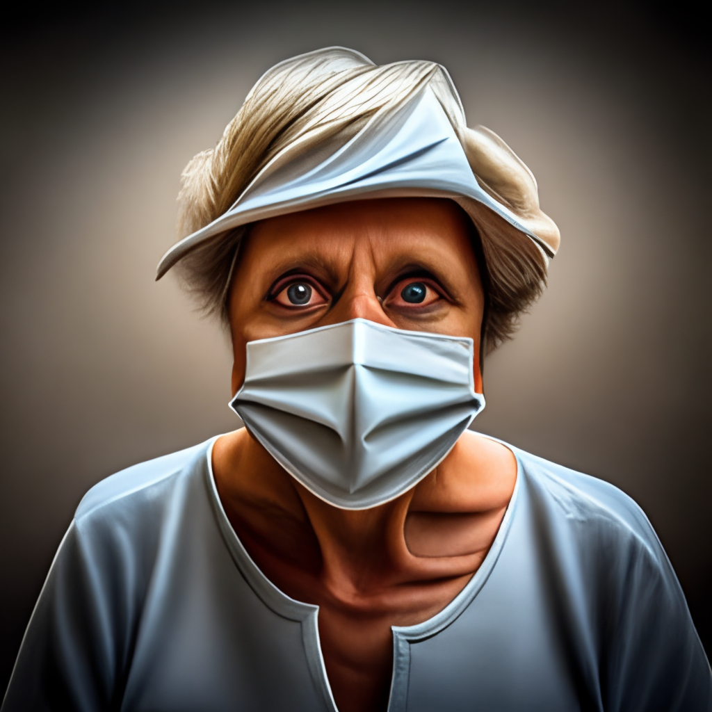 Reverse the mask and make it an old woman looking at the camera, with a sad face