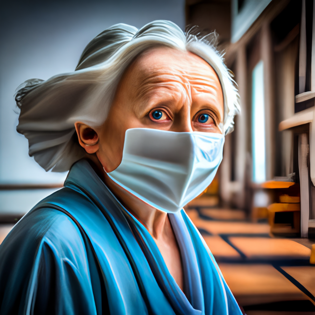 Reverse the mask and make it an old woman looking at the camera, with a sad face