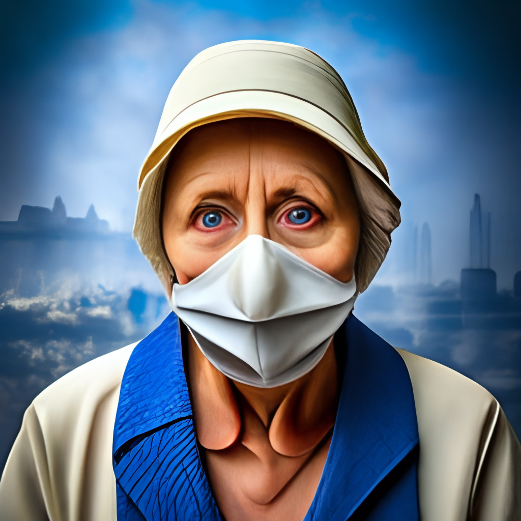 Reverse the mask and make it an old woman looking at the camera, with a sad face