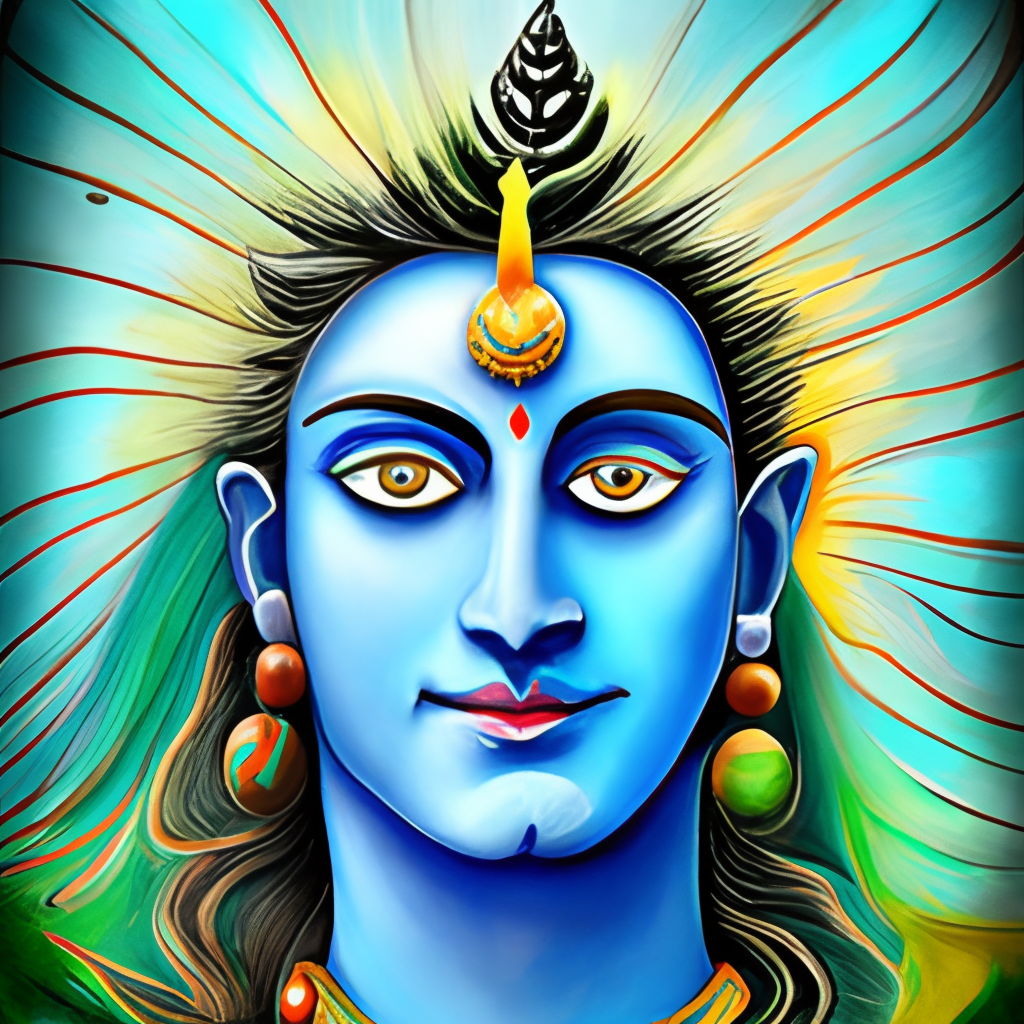 Highlight the god shiva in blue and the beautiful eyes! in green