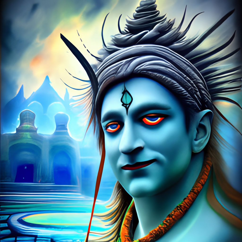 Highlight the god shiva in blue and the beautiful eyes! in green